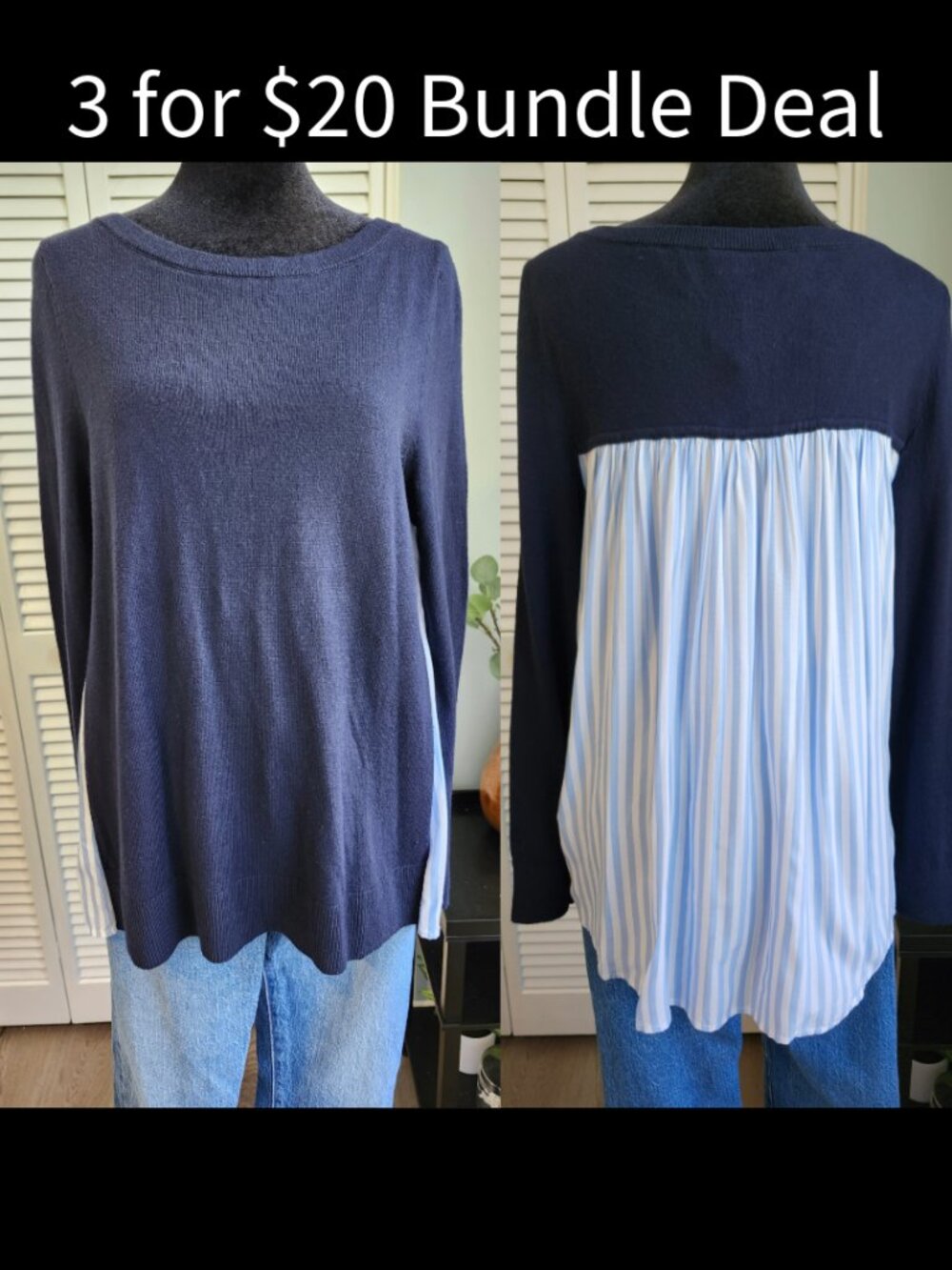 Loft Small Navy Blue Sweater Flowy Blouse Back NWT $65